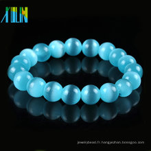 Charm lac bleu rond chat oeil verre perles bracelet